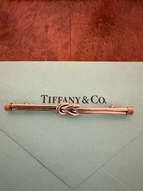 Tiffany & Co. Vintage Sterling Knot Bar Pin with Gold detail.